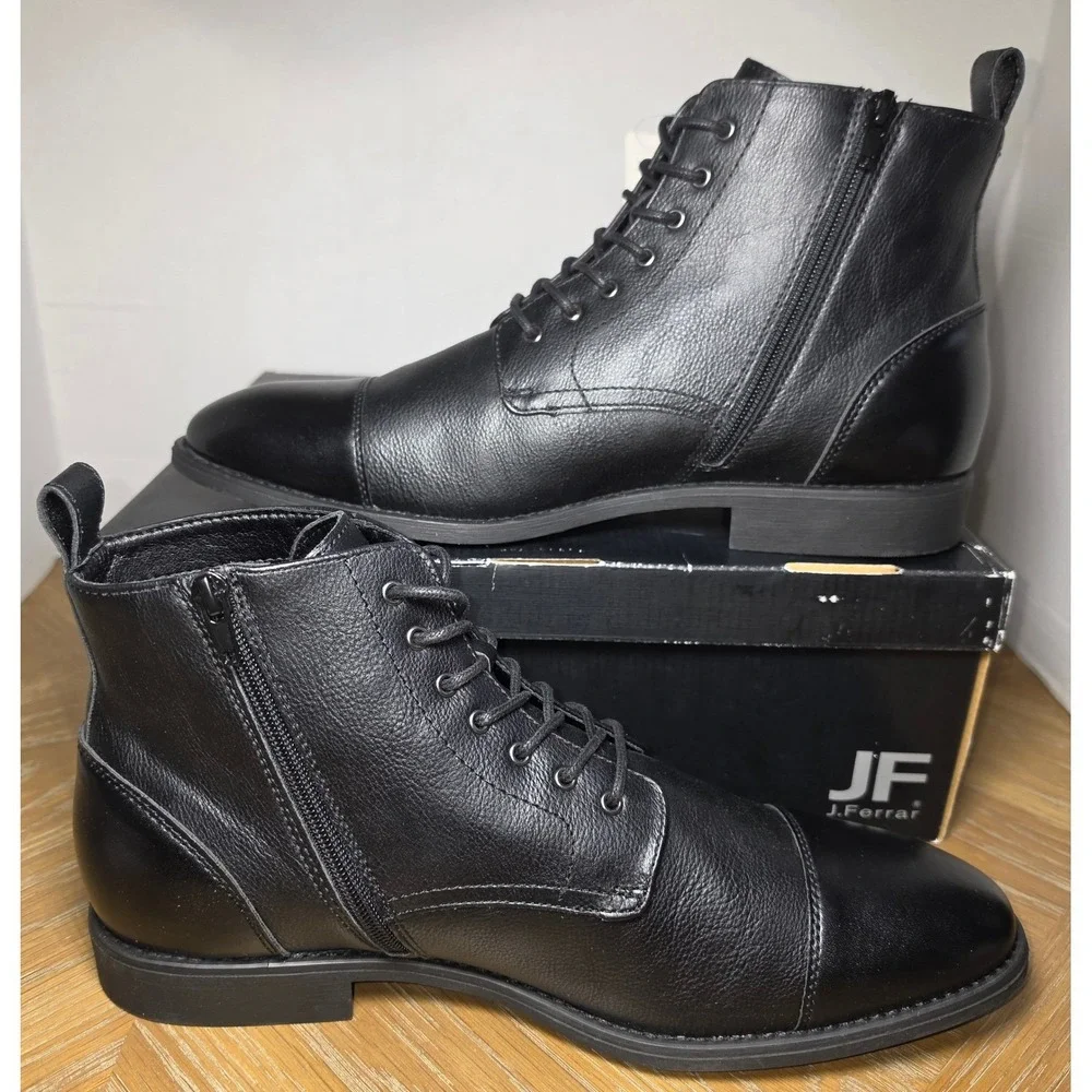 J Ferrar Colebrook Men Black Cap Toe Dress Boots Memory Foam Size 12M NWB